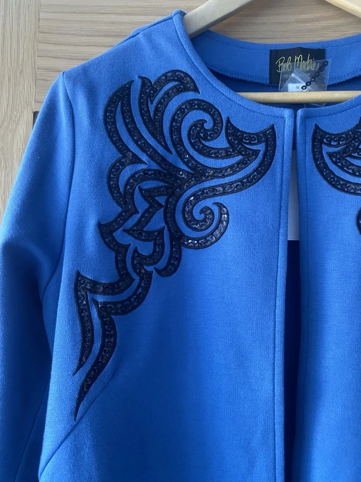Vintage Designer Bob Mackie Brand New Blue Sequinned Women’s Medium Cardigan  — 第 4/4 张图片