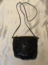 WHITING  DAVIS CO BLK METALLIC MESH LEATHER STRAP EVENING BAG PRE-OWNED