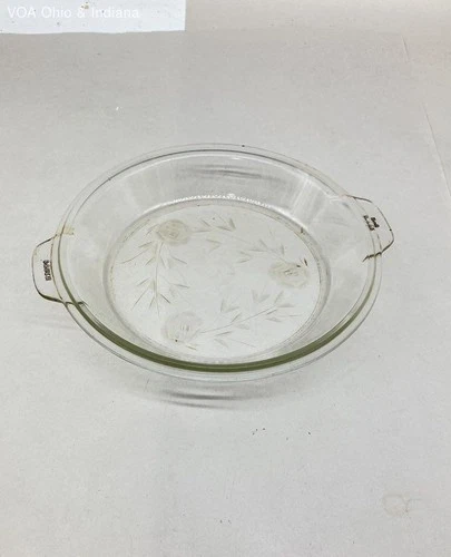 Vintage Pyrex Etched Floral Rose Pie Plate Pan 684-C Clear Glass
