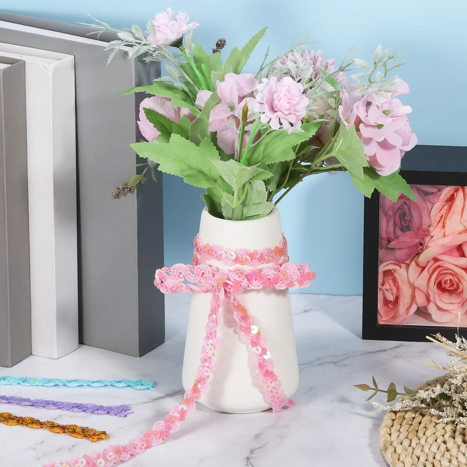 Cinta de ribete de lentejuelas de 5,4 yardas 0,6 pulgadas ribete trenzado de lentejuelas, negro Foto 4 de 4