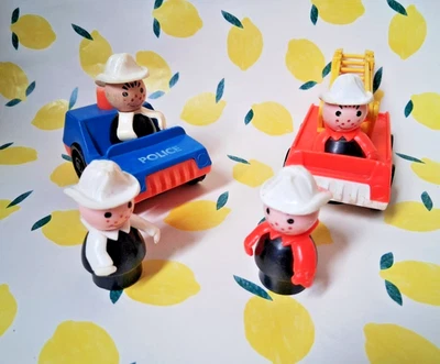 Fisher Price Little People Voiture Police Camion Pompiers Fire Truck Vintage Lot - Photo 1/4