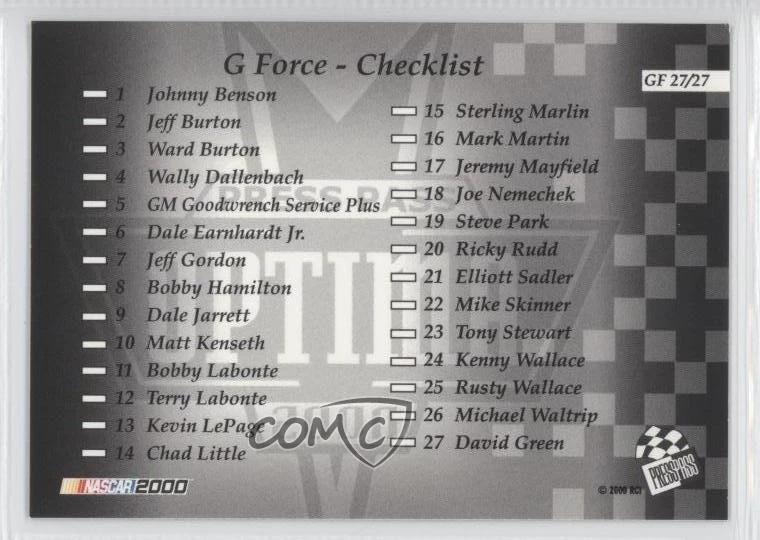 2000 Press Pass Optima G Force David Green #GF27 - Image 2 of 2
