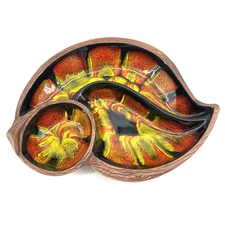 Sequoia Ware USA 602 Red Green Lava Glaze Chip and Dip Tray Server 12.75"