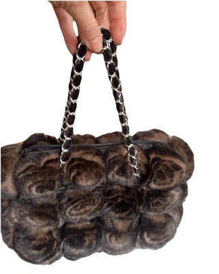 Sac à main Vintage Fourrure Vison Rosette style Chanel Mink fur clutch bag - Photo 1/4
