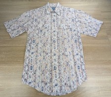 Vintage Wrangler Mens Western Shirt Medium Ivory Aztec Pearl Snap Cowboy Rancher