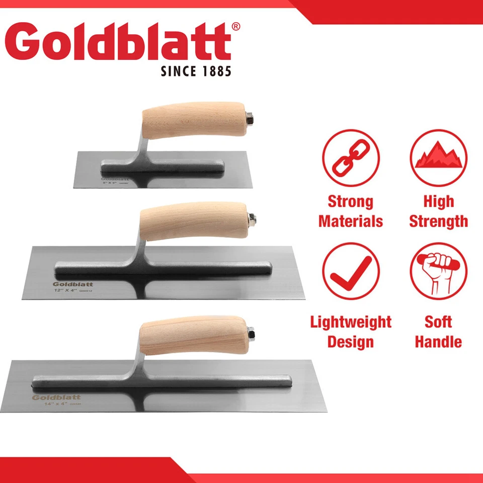 Goldblatt 3-Pieces Drywall Trowel Masonry Trowel Sets 14''x4'',12''x 4'',8''x 3" - Image 2 of 4