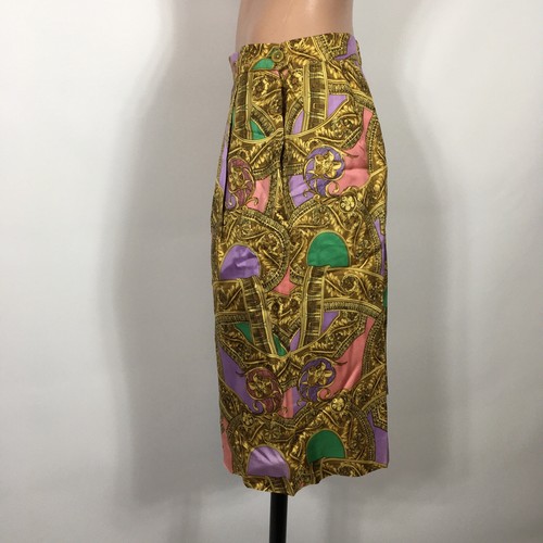 1980s Carlisle Sport Baroque Print Silk Bermuda Short Tapered Loud Gold Y2K Rare - Picture 6 of 10