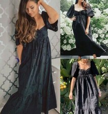ZARA Black Long Cutwork Broderie Anglaise Embroidered Maxi Dress size L 12 14