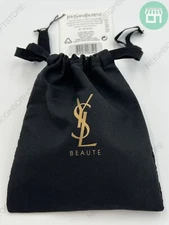 YVES SAINT LAURENT Beauty Pouch Drawstring BAG (Empty) 5"x6" Black Gold Logo NEW