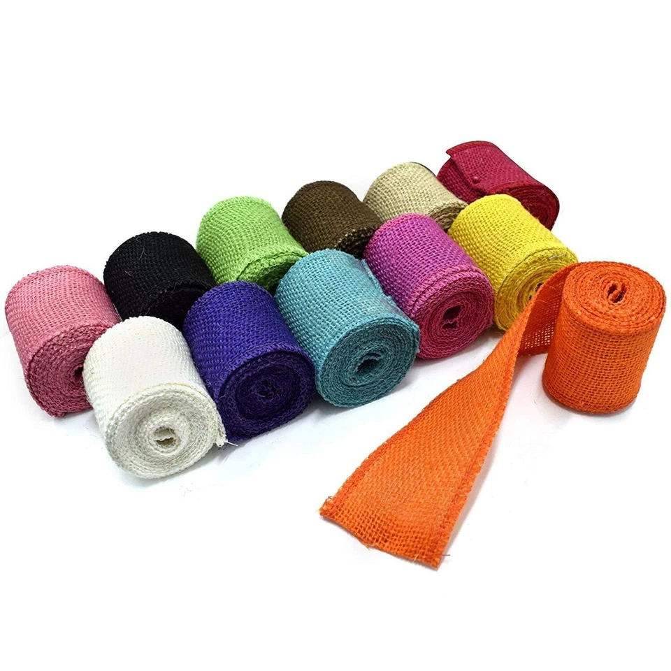 Jute Twin Burlap Craft Ribbon 2" x 2 Mtr Set of 6 Multicoloured Rolls Arts Craft - Image 2 of 3