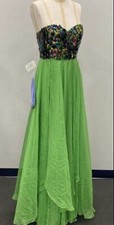 Party Time Formal Dress Gown Crystals Embellished Lime Green Med 10 Strapless