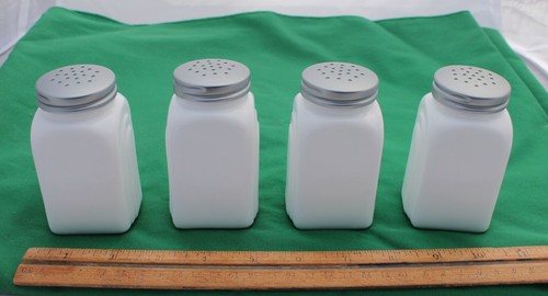 New Milk White Glass Spice Jars Set Printed Arch Art Deco Shakers Metal Tops - Picture 4 of 7