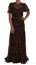 DOLCE & GABBANA Dress Black Floral Roses A-Line Shift Gown IT40 /US6/S RRP $4800