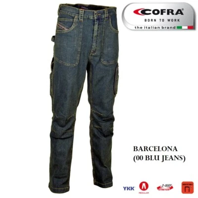 Pantaloni jeans da lavoro elasticizzati Cofra Barcelona multitasche in denim