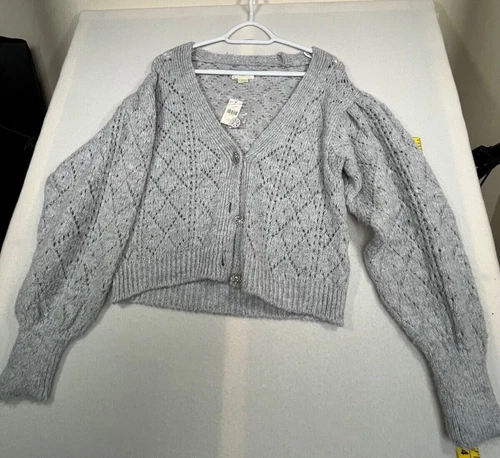 Maeve Anthropologie Gray Wooly Oversized sleeves Cardigan