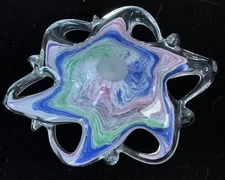 ITALIAN ART GLASS Handblown Multi-Color Vintage Murano Style 6-point Sm Bowl