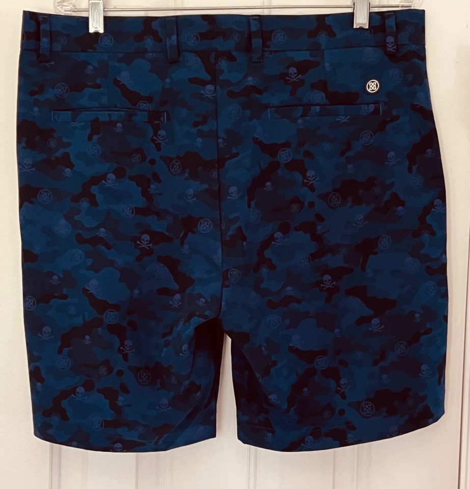 NEW G/FORE Men's Camo Maverick Stretch Skull Logo Print Shorts Blue 35 ...