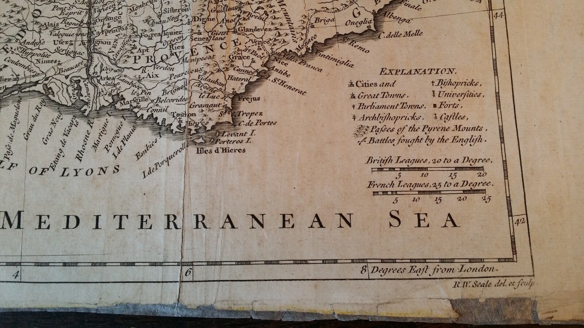 フランスアンティーク　MAP 1745 ORIGINAL LARGE ANTIQUE MAP FRANCE - RW SEALE / RAPIN