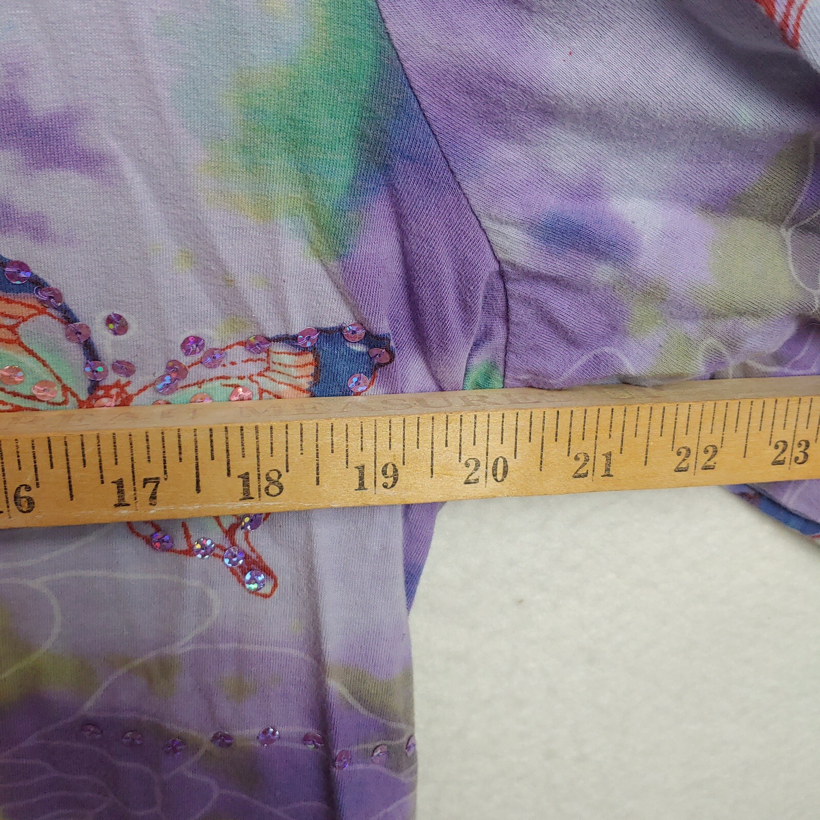 Collections Etc Shirt Woman’s Size Large Lavender Butterfly Print 3/4 Sleeve