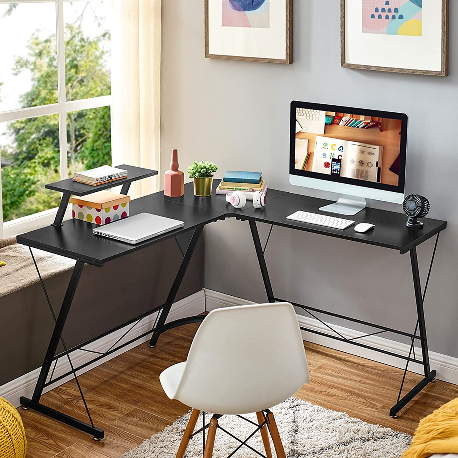 L Shaped Desk, Computer Gaming Desk, Easy to Assemble, Black