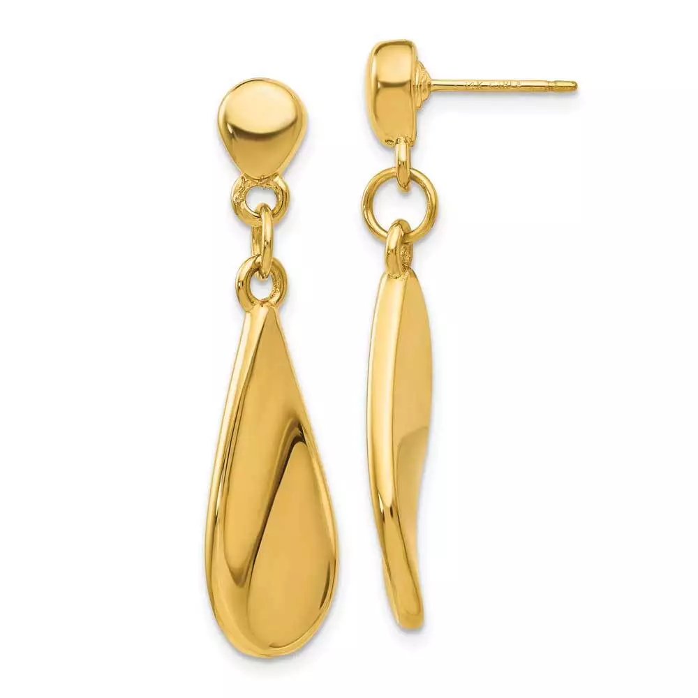 14k Gold Tear Drop Dangle Post Earrings 1.42