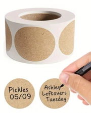 500pcs Kraft Paper Round Labels - Self-Adhesive Name & Item Stickers (1 Roll)
