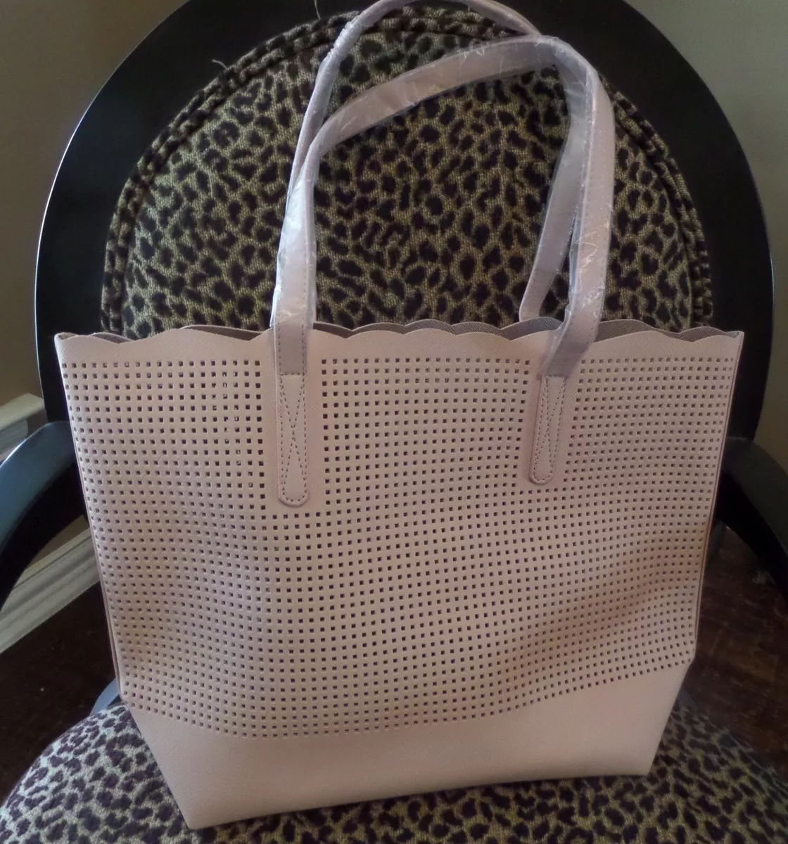 Neiman Marcus Blush Pink Faux Leather Perforated Tote Bag 16 x 12 X 5 NEW