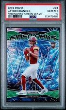 2024 Panini Prizm Jayden Daniels #24 RC Green Wave Fireworks PSA 10