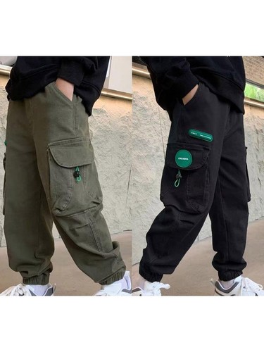 Kids Boys Trousers Elastic Waist Cargo Pants Street Sweatpants Casual Bottoms - Picture 4 of 32