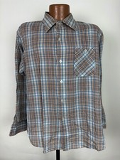 Vintage 60s 70s Sears Shirt Men XL Slim Perma-Prest Plaid Long Sleeve Button Up