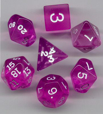 NEW RPG Dice Set of 7 - Translucent Orchid D4 D6 D8 D10 D12 D20 D00-90