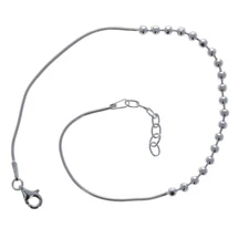 Sterling Silver, Beaded Snake Anklet, 925, 1mm Snake Chain, 3mm Diamond Cut Bead