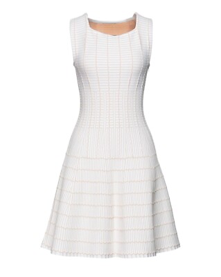 NWT Alaia Paris Iconic Knit Skater Sleeveless Dress Nude & White Sz 40 FR