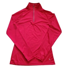 Danskin Women's Long Sleeve 1/4 Zip Thumbholes Performance Top Red Small