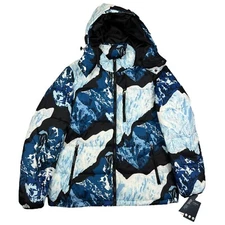 Club Room Mens Stretch Hooded Water-Resistant Ski-Print Puffer Jacket Blue L