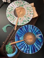 Portable Bamboo Round Shape Hand Fan for Ladies Folding Fan Chinese Ancient