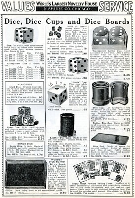 1938 Print Ad of Poker Dice Cups & Boards, Gypsy Witch Fortune Telling Cards