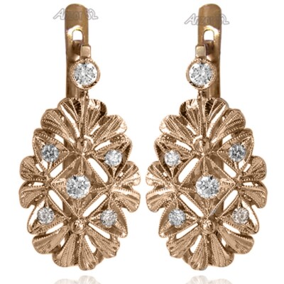 14k Solid Rose Gold Genuine Diamond Earrings #E1684