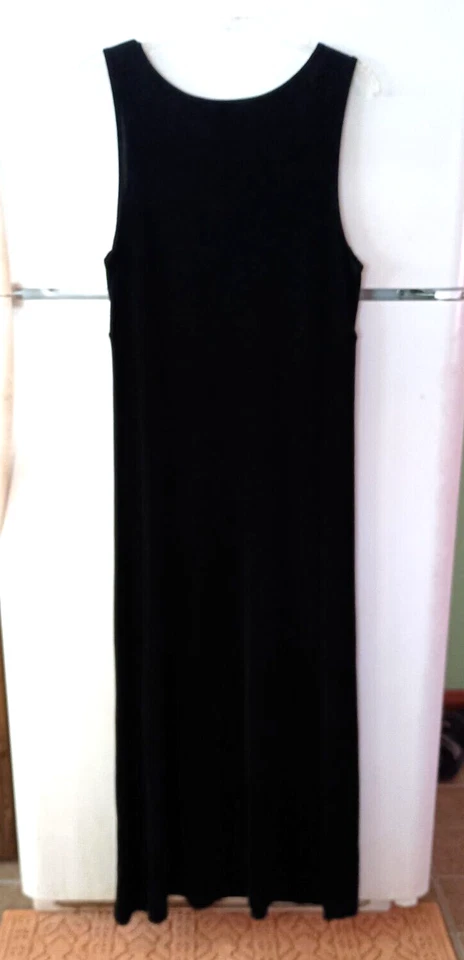 VESTIDO MAXI SLINKY NEGRO SIN MANGAS CHICO'S TRAVEL DE COLECCIÓN CON ENCAJE CONTRASTE 2 L Foto 4 de 4