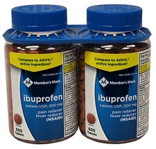 (2 BOTTLES of 600 TABLETS) Members Mark 200mg IBUPROFEN Compare Advil Exp 1/26