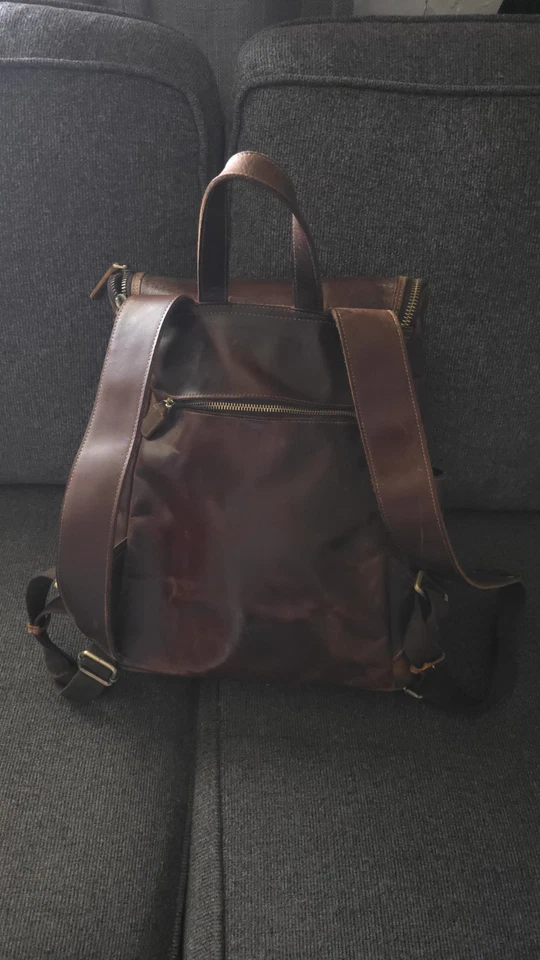 Men Leather Backpack, Vegetable Tanned Full Grain Leather 15.6 Inch Computer ... - Image 4 of 4