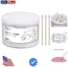500 Count Cotton Swabs, Natural Double Round Strong Wooden Cotton Tip Sticks ...