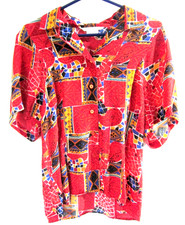 Annie Alexander 100 Silk Red Blouse Vintage 90's Retro Colorful Size Small