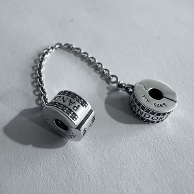 NEW Authentic PANDORA Logo Safety Chain Clip Charm 925Ale