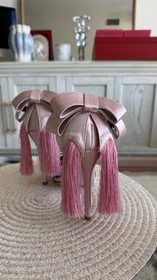 Agent Provocateur Style No Brand Pink Satin Handcrafted Bow High Heel Sandals 37