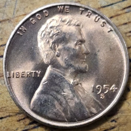 1954 S Lincoln Wheat One Cent 1c Coin Red BU #AB927