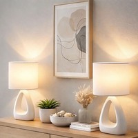 Nachttischleuchte Tischlampe Beistellleuchte Keramik Textil Weiß E14 2Er Set