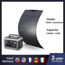 Powerstation With Solarpanel 100W, LiFePO4 Battery 299Wh Camping Generator 600W