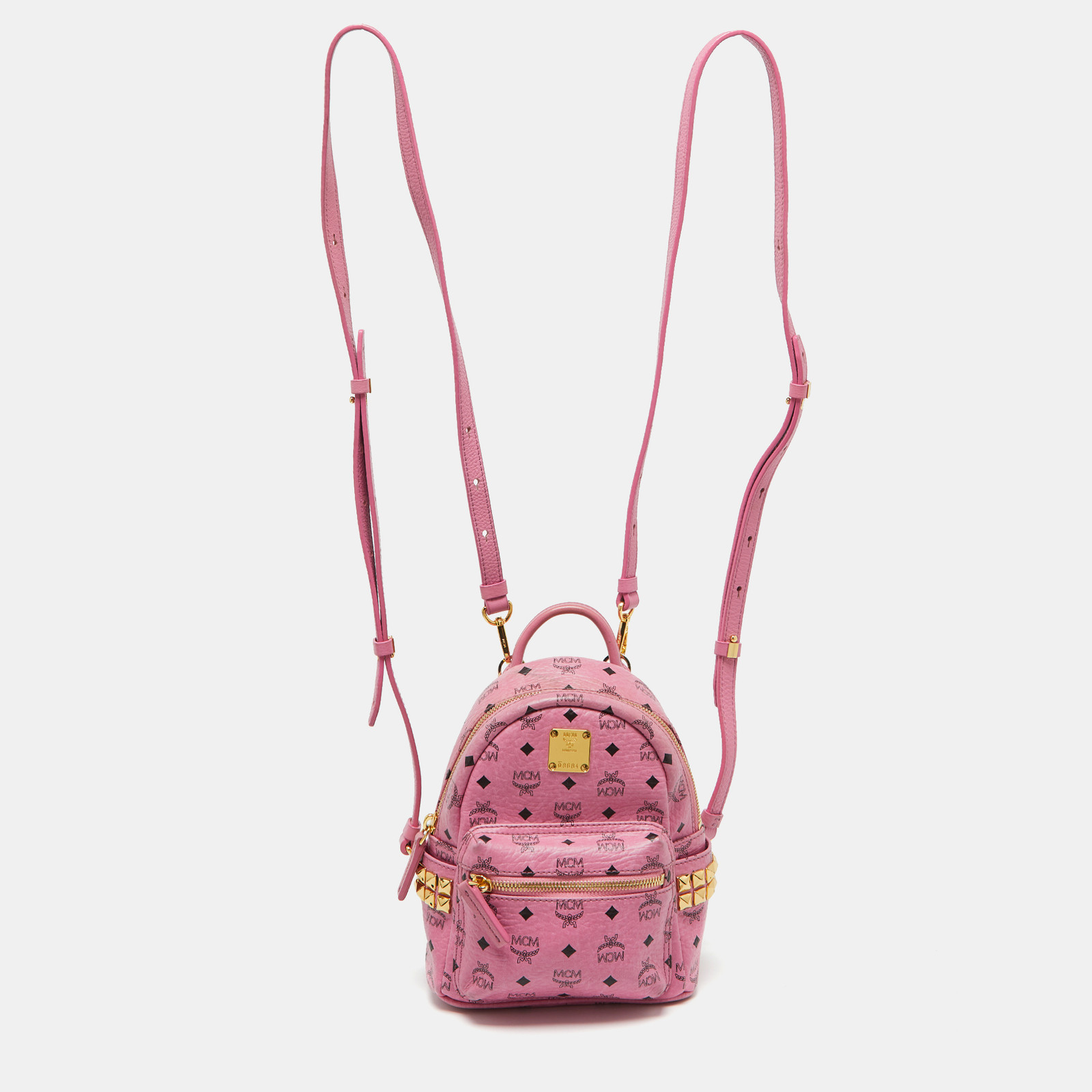 MCM Pink Visetos Leather Mini Studded Stark Bebe Boo Backpack