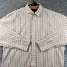 Paul Fredrick Non Iron Two Ply Cotton Shirt Mens 16x33 Orange Check Button Up